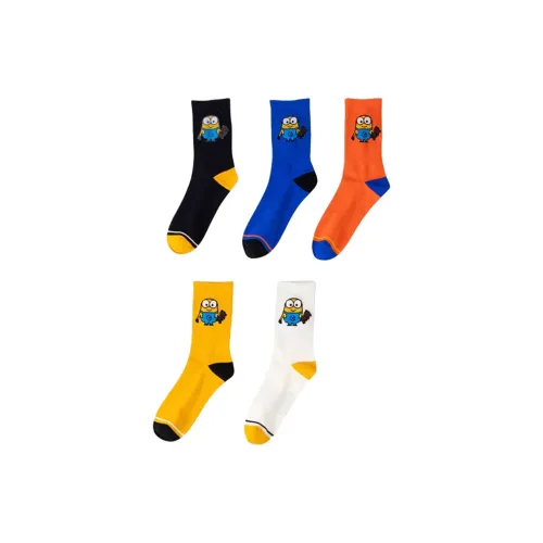 MINIONS 5 Pack Черный+Синий+Оранжевый+Желтый+Белый Мужские носки MID до икры