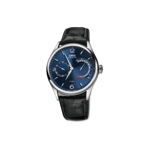 Oris Мужские часы с ручным заводом Механизм Часы 43 мм Синий циферблат Стальной корпус Часы Кожаный ремешок