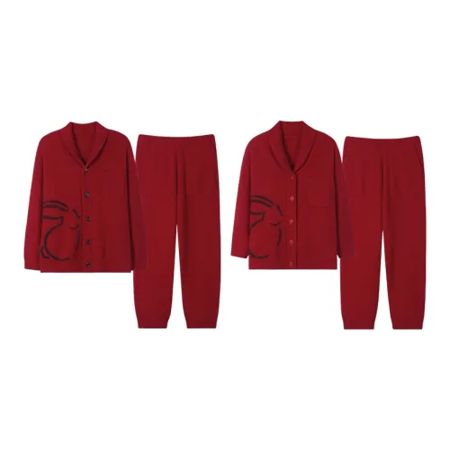 Sha Qian Пижамный комплект Осенний и Зимний Унисекс Красный