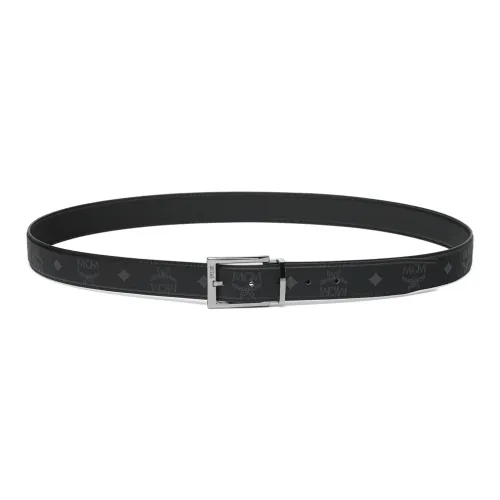 MCM Логотип с принтом застежка-булавка кожаные ремни мужской черный ширина 3,3 см