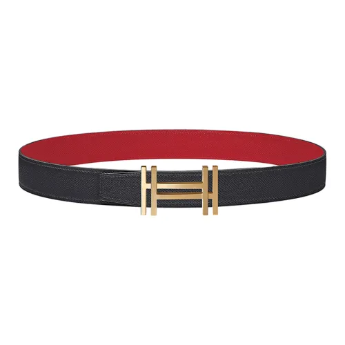 HERMES Double H Блокировка Застежка Кожаные Ремни Мужские Красный Ширина 3,2 см