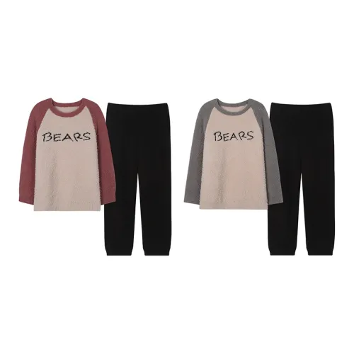 Sha Qian Пижамный комплект Осенний и Зимний Унисекс Фиолетовый Синий Серый