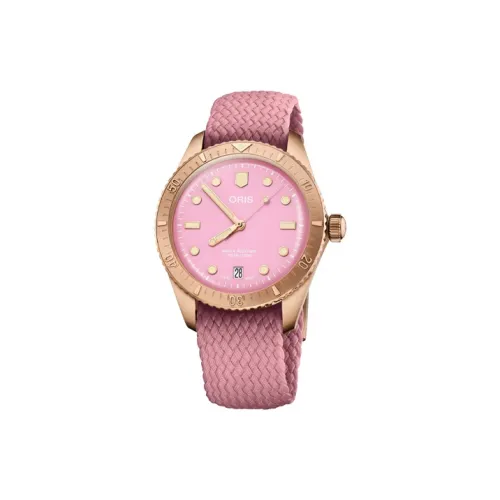 Oris Автоматический Механический Механизм Унисекс Часы 38 мм Розовый Циферблат Часы Бронза Оправа Часы Тканевый Ремешок