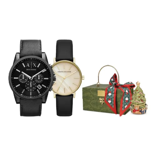 ARMANI EXCHANGEAE Часы Кварцевый механизм Кожаный ремешок 44 мм Черный циферблат Унисекс