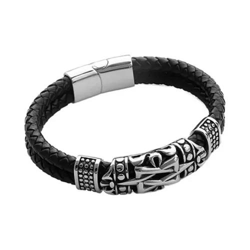 FOREVER MELODY Титановая сталь Кожа Наручные повязки Мужской Черный Серебряный