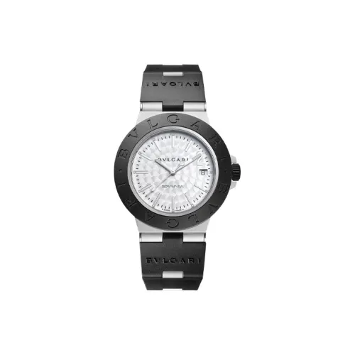 BVLGARI ALUMINIUM Часы Посеребренный Циферблат С Жемчужным Зернением И Браслет Из Черного Каучука