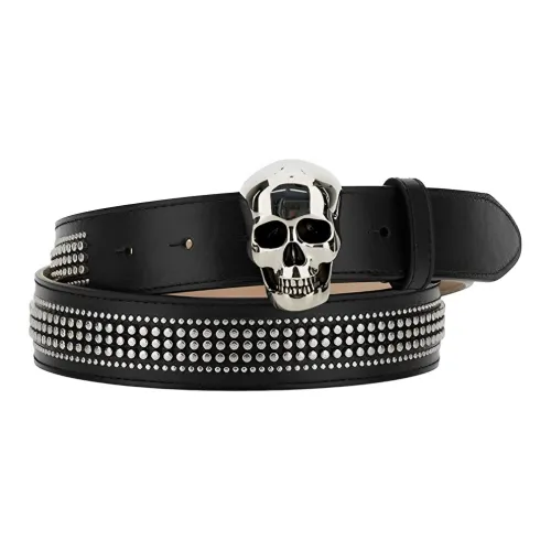 Alexander McQueen Череп Ободок Пряжка Плавная Пряжка Кожаные Ремни Мужской Черный