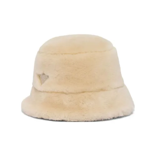 PRADA Шелк Овчина Кожа And Мех Шляпы ведра Женские Белые