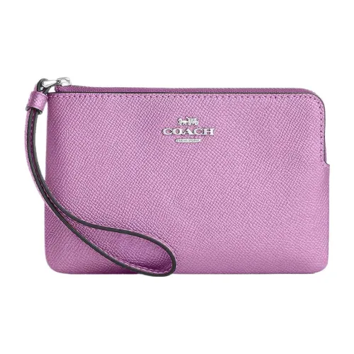 COACH Corner Zip Кожа Клатч Запястье Сумка Маленький Женский Металл Сиреневый Фиолетовый