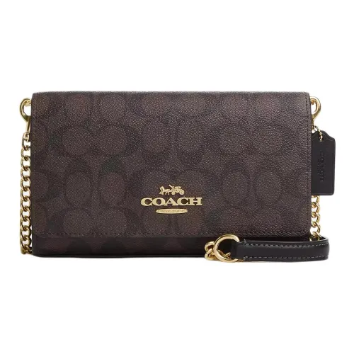 COACH Клатч Холст и Кожа Сумка через плечо Маленькая Женская Коричневая Черная