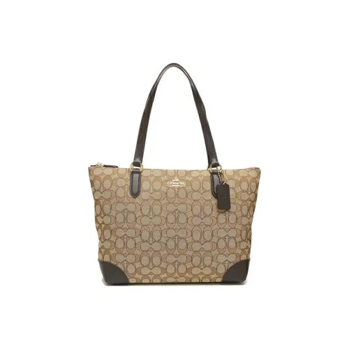 COACH City Zip Tote Холст с кожей Тоут Сумка Сумка для покупок Сумка Сумка через плечо Женская Бежевая Коричневая