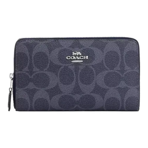 COACH Id Zip Wallet Покрытый холст Кошелек Маленький Женские Полночь Морской синий