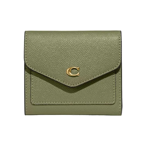 COACH Wyn Спилок коровьей кожи Кошелек Маленький Женский Оливково-зеленый