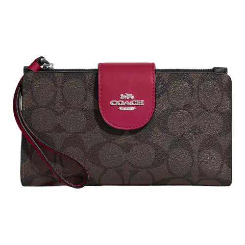 COACH Tech Wallet Холст и Кожа Клатч Кошелек Унисекс Коричневый и Ярко-фиолетовый