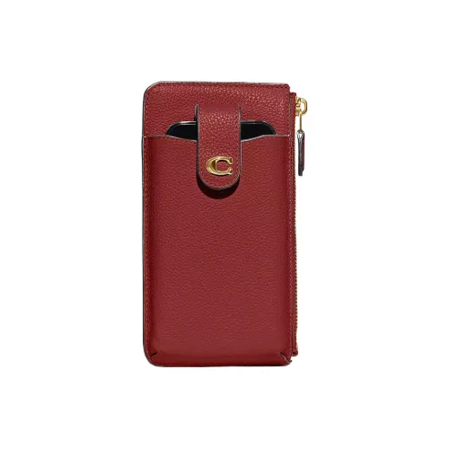 COACH Чехол для телефона из кожи кошелек женский эмалевый красный