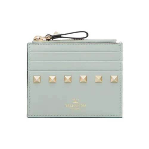 Valentino Rockstud Телячья кожа Монета Кошелек Держатель для карт Женские Аквамарины Каменный цвет