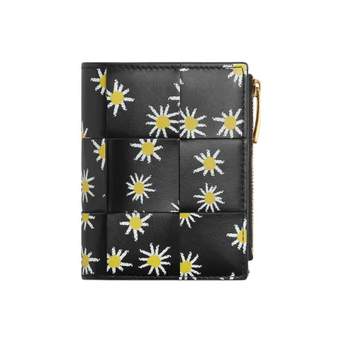 Bottega Veneta Cassette Кошелек из коровьей кожи Маленький Женский Черный Белый и Желтый