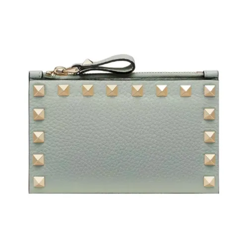 Valentino Rockstud Рельефная Телячья Кожа Держатель для Карт Женский Аква Зеленый