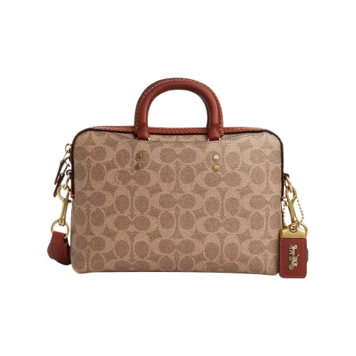 COACH Rogue Холст и Кожа Сумка-портфель Сумка через плечо Сумка на одно плечо Средний Мужская Чайный Коричневый