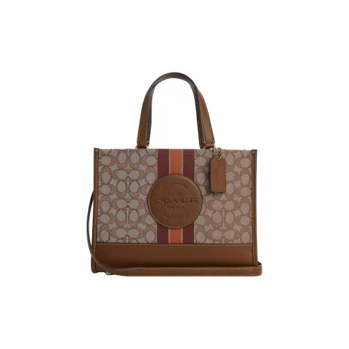 COACH Dempsey Ткань с коровьей кожей одна сумка на плечо большая женская хаки и седло коричневый