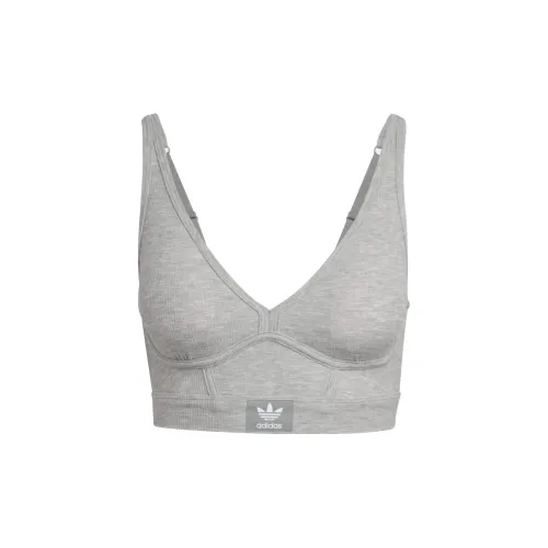 Adidas Originals Adicolor FLEX RIBBED Cotton Two PLY PLUNGE BRAMI Bra Women's Gray Adidas Originals Adicolor FLEX РИБАНКА Хлопок Два ПЛИ PLUNGE BRAMI Бюстгальтер Женский Серый
