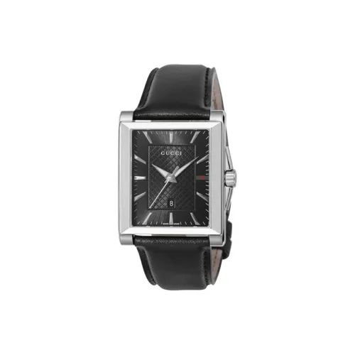 GUCCI Мужские часы Кварцевый механизм Кожаный ремешок Черный циферблат