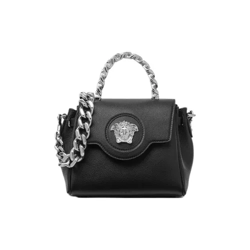 VERSACE La Medusa Корова Кожа Плечо Сумка Сумка Маленькая Женская Черная и Серебряная