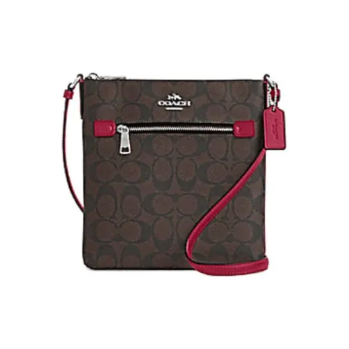 COACH Rowan Холст с покрытием и гладкая кожа Сумка через плечо Мини Женская Серебряный Коричневый Ярко-фиолетовый