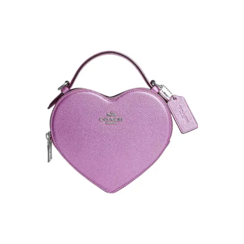 COACH Сердце Кожа Сердце Формированная Сумка Сумка через плечо Мини Женская Серебряная Металлическая Сиреневый