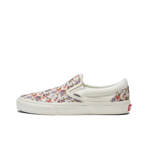 Vans Slip On Series Винтаж Цветочный Классический Устойчивый к истиранию Низкий Топ Скейтборд Кроссовки Унисекс Белый Фиолетовый