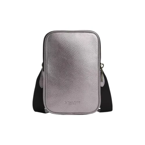 COACH Aden Кожа Camera Сумка Сумка через плечо Мини Женские Черный Антиквар Никель Металлический серый