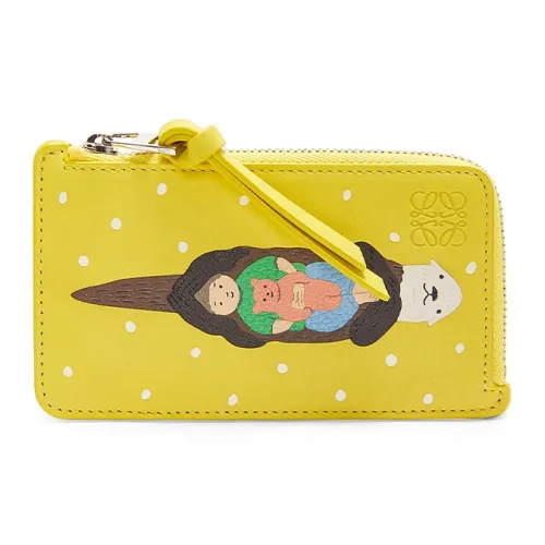 LOEWE Suna Fujita Коллаборация Сатин Коровья кожа Держатель для карт Женские Лимонно-желтый
