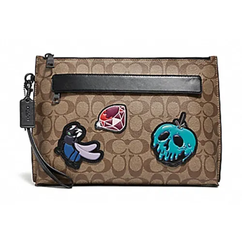 COACH Disney Collaboration Сумочка для украшений Коровья кожа Холст Клатч Мужской Коричневый