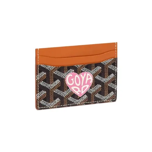 GOYARD Saint Sulpice Холст Телячья кожа Держатель для карт Держатель для карт Унисекс Коричневый и Розовый Маленькое сердце