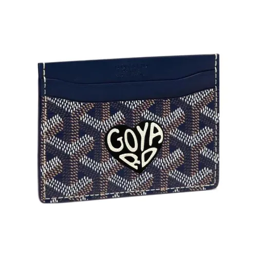 GOYARD Saint Sulpice Холст с кожей Собака's Teeth Картхолдер Картхолдер Унисекс Морской синий Черный Маленькое сердце