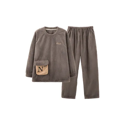 Qin Jing Коричневый Абрикосовый Цвет Мужские Пижамные Комплекты