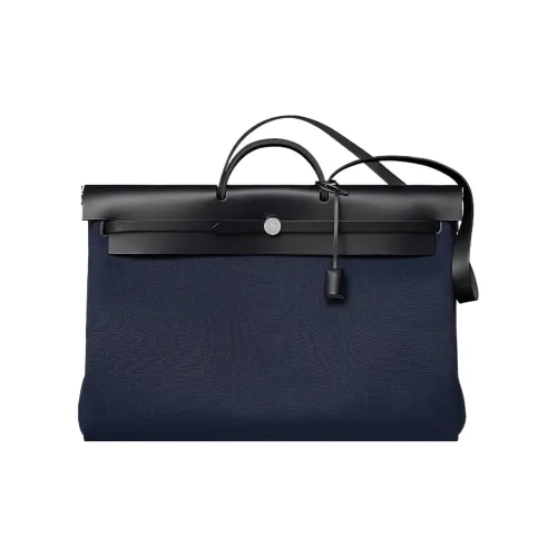 HERMES Herbag Zip Холст с сумкой через плечо Hunter из коровьей кожи сумка женская морской синий и черный