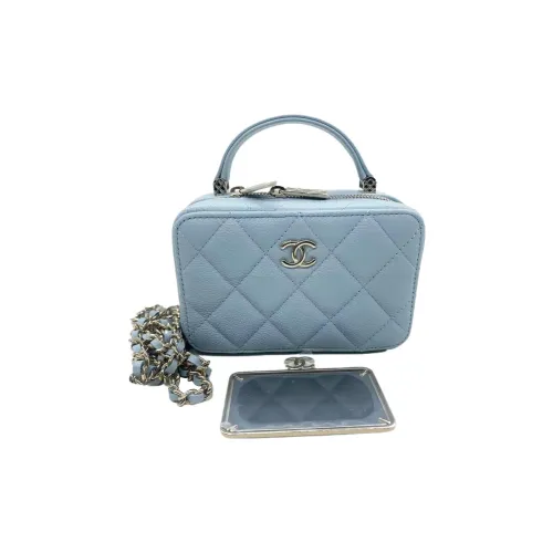 CHANEL 22P Зернистая кожа личи Коровья кожа Коробка Сумка Сумка через плечо Мини Женская Синяя