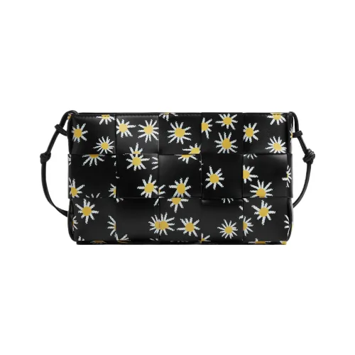 Bottega Veneta Cassette Коровья кожа Портативный Одно плечо Клатч Женские Черный Белый и Желтый