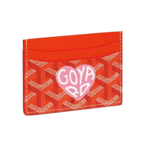 GOYARD Холст Телячья кожа Держатель для карт Держатель для карт Унисекс Оранжевый Розовый Маленькое сердце
