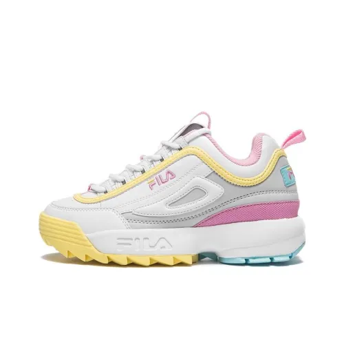 FILA Disruptor Амортизация Износостойкие Низкие Кроссовки для Бега Женские Белые Желто-Розовые