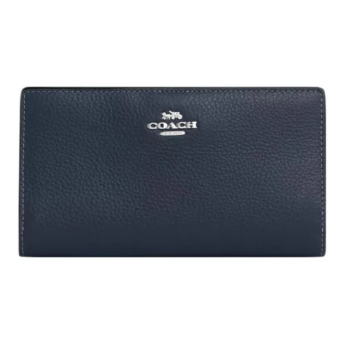 COACH Slim Wallet Кожа Кошелек Маленький Женская Серебряная Панель из Денима