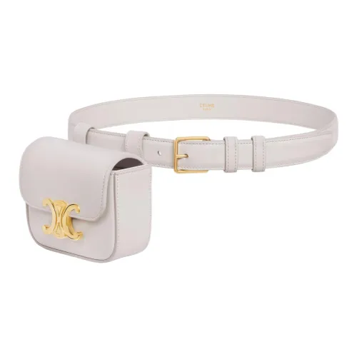 CELINE Triomphe Блестящий Коровья кожа Ремень Бананка Мини Женские Мел белый