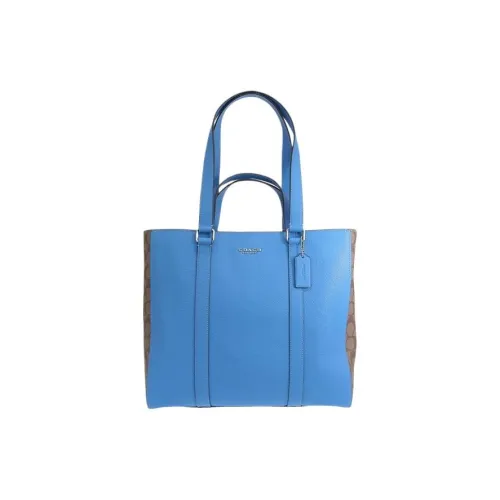 COACH Покрытый холст с кожаными вставками Тоут Сумка Сумка для покупок Сумка Женская Синяя