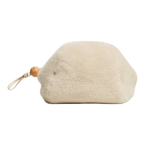 Loro Piana Кашемир Наппа Кожа Клатч Женские Бумага Айвори