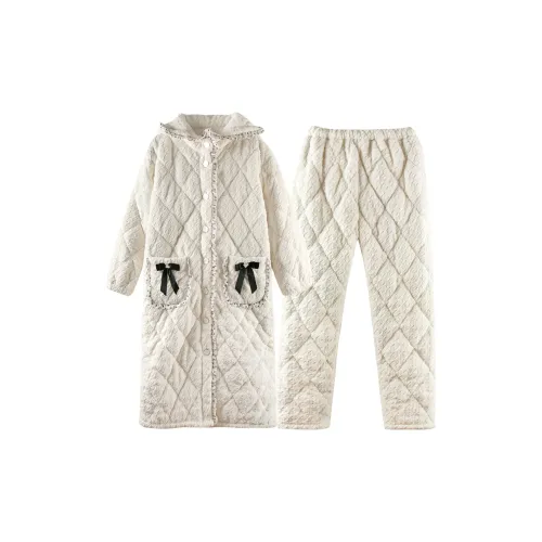 Q'NIANMA Груша Белый+Брюки Женские Пижамные Комплекты