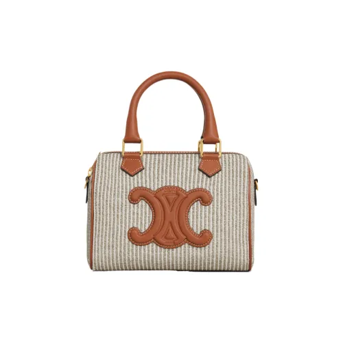 CELINE Полосатая ткань сумка через плечо из телячьей кожи маленькая сумка женский светлый умбра