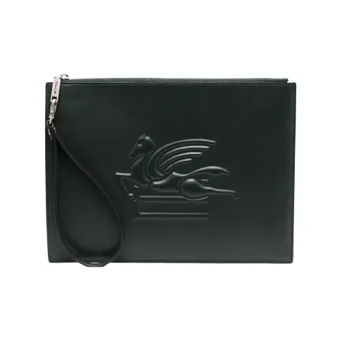 ETRO Pegaso Телячья кожа Клатч Мужской Темно-зеленый