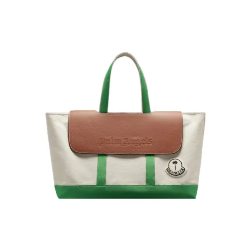 Moncler PALM ANGELS Collaboration Холст Тоут Сумка Сумка для покупок Сумка через плечо Сумка Унисекс Белый и Зеленый