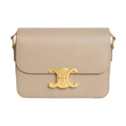 CELINE Triomphe Блестящая Телячья Кожа Сумка через плечо Женская Светлый Умбра